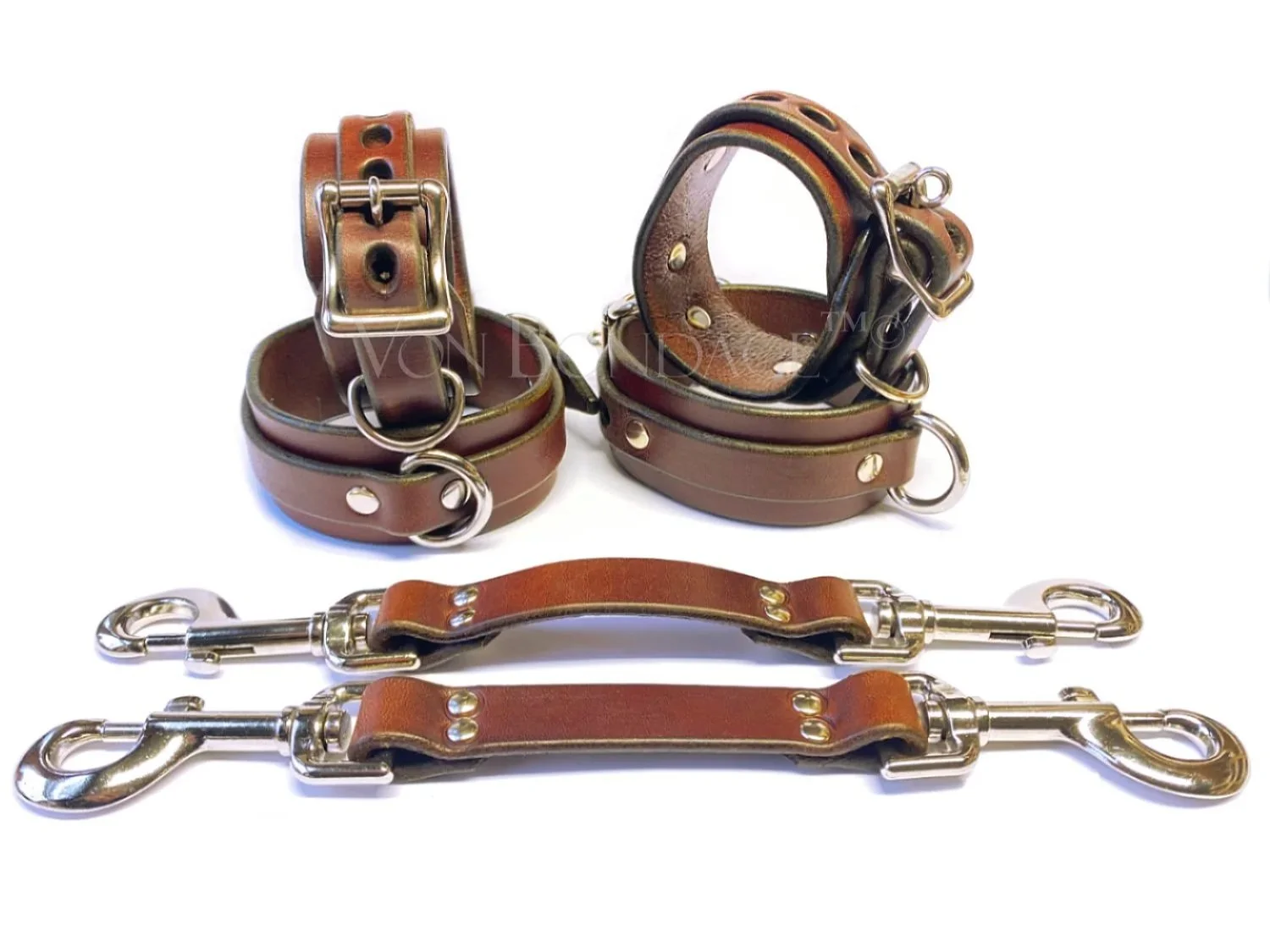 Brown Leather Restraints Set with Hogtie Bondage Straps
