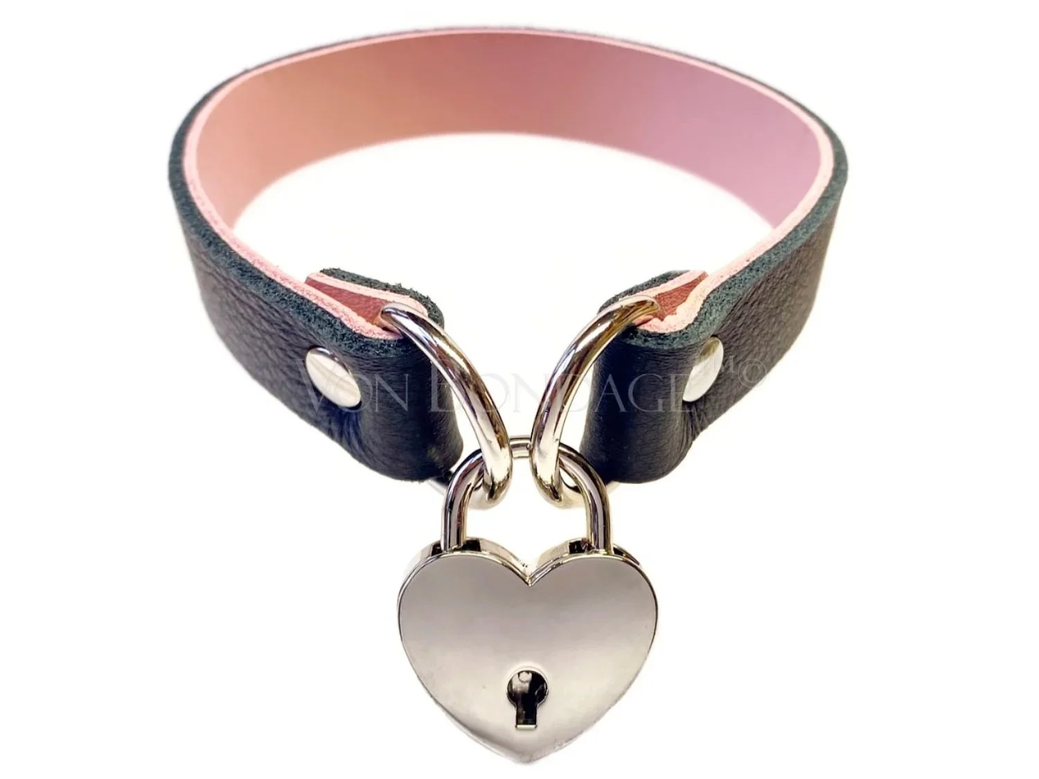 Black & Pink Leather Choker with Large Heart Padlock