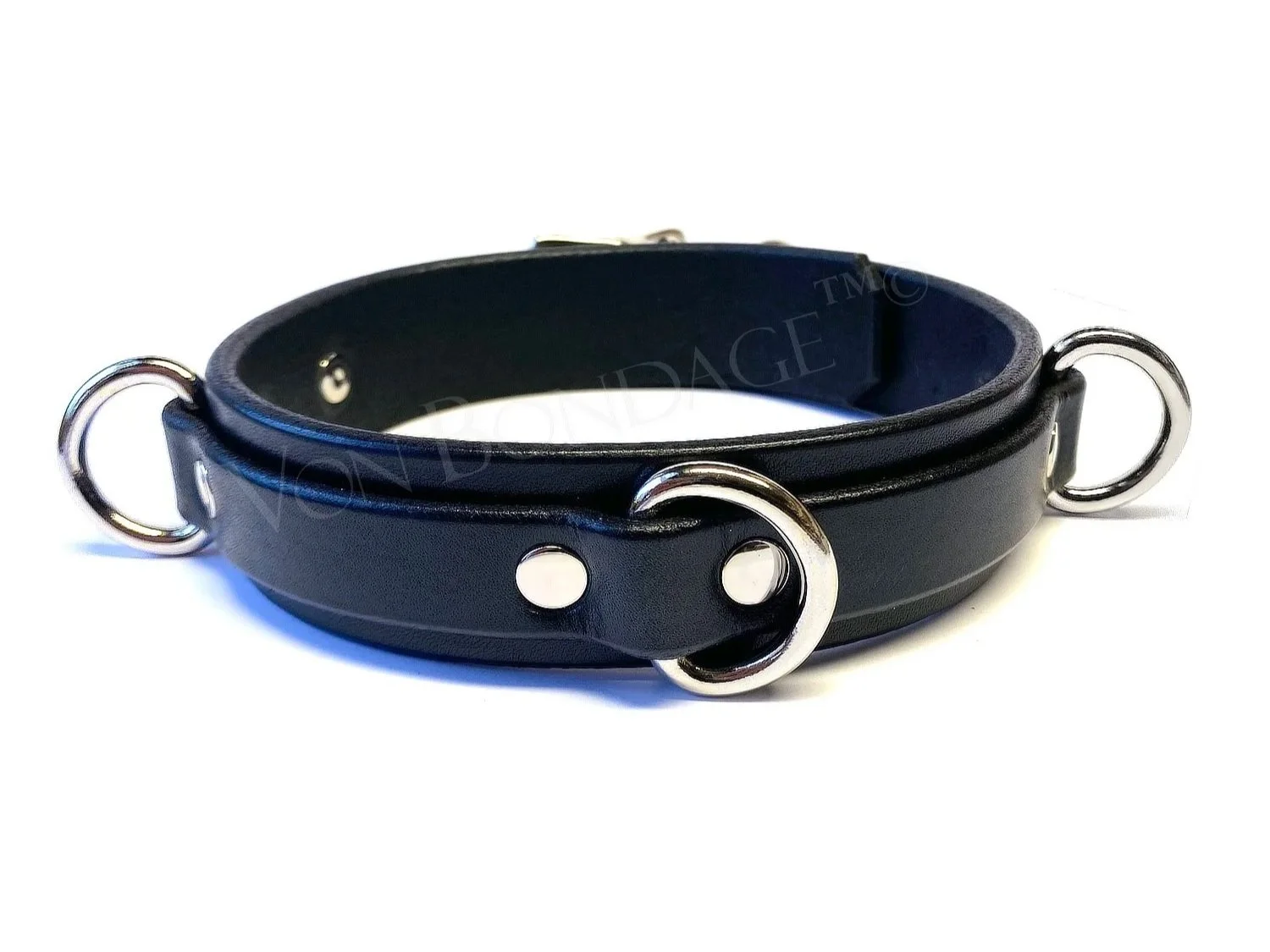 Black Leather BDSM Collar with 3 d-rings