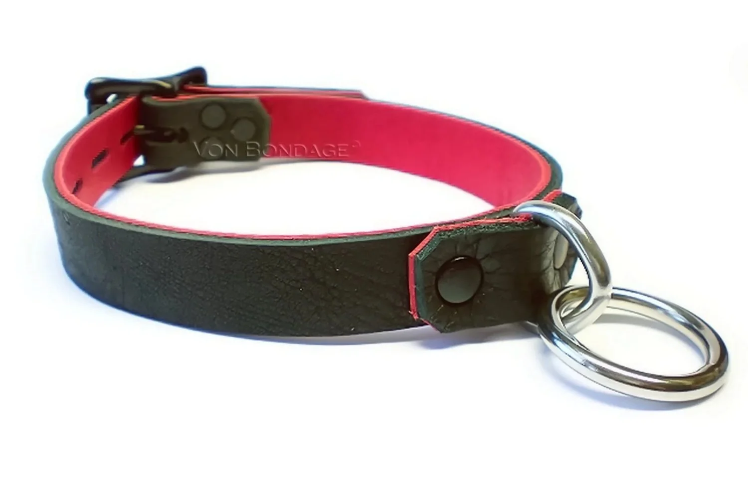 Bison Leather Collar Stainless Steel Bondage Ring