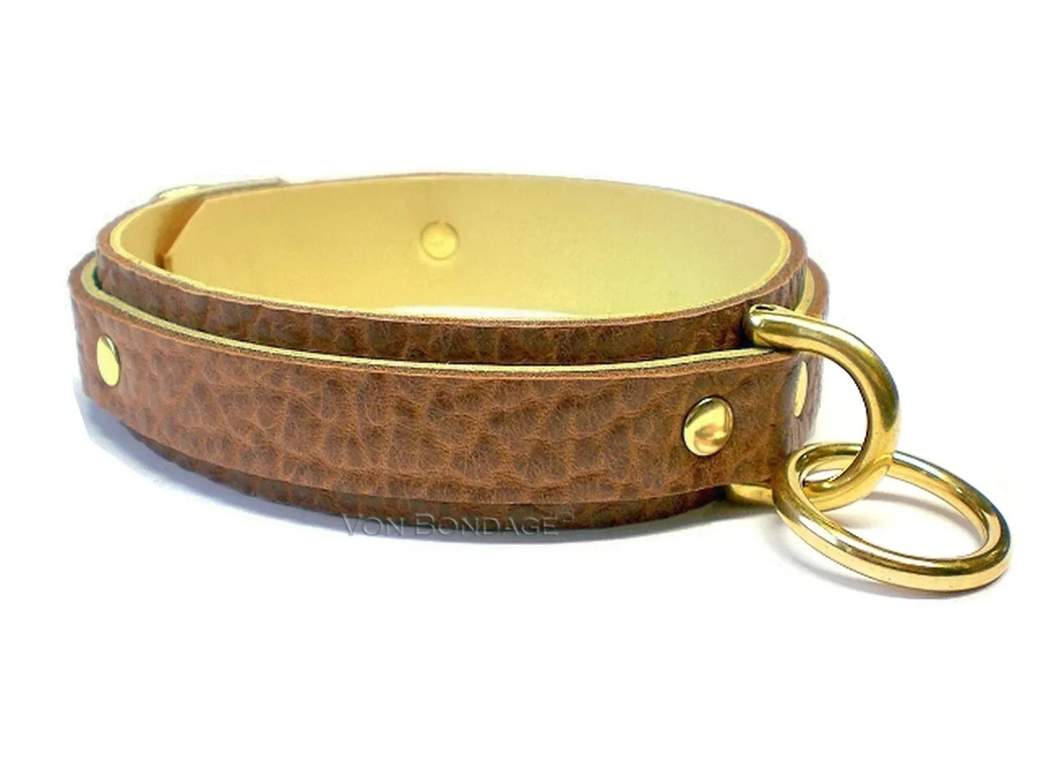 Cognac Bullhide slave Collar with Brass Bondage Ring