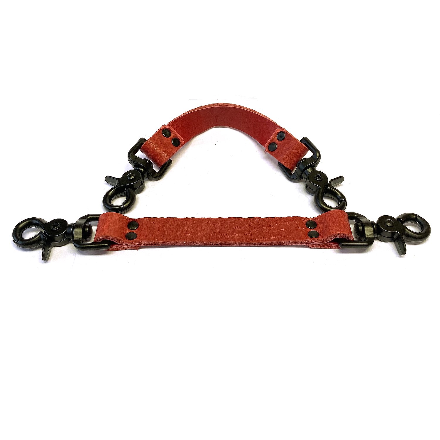 Pair of Red Bullhide leather bdsm straps lined in red lambskin with black scissor clips