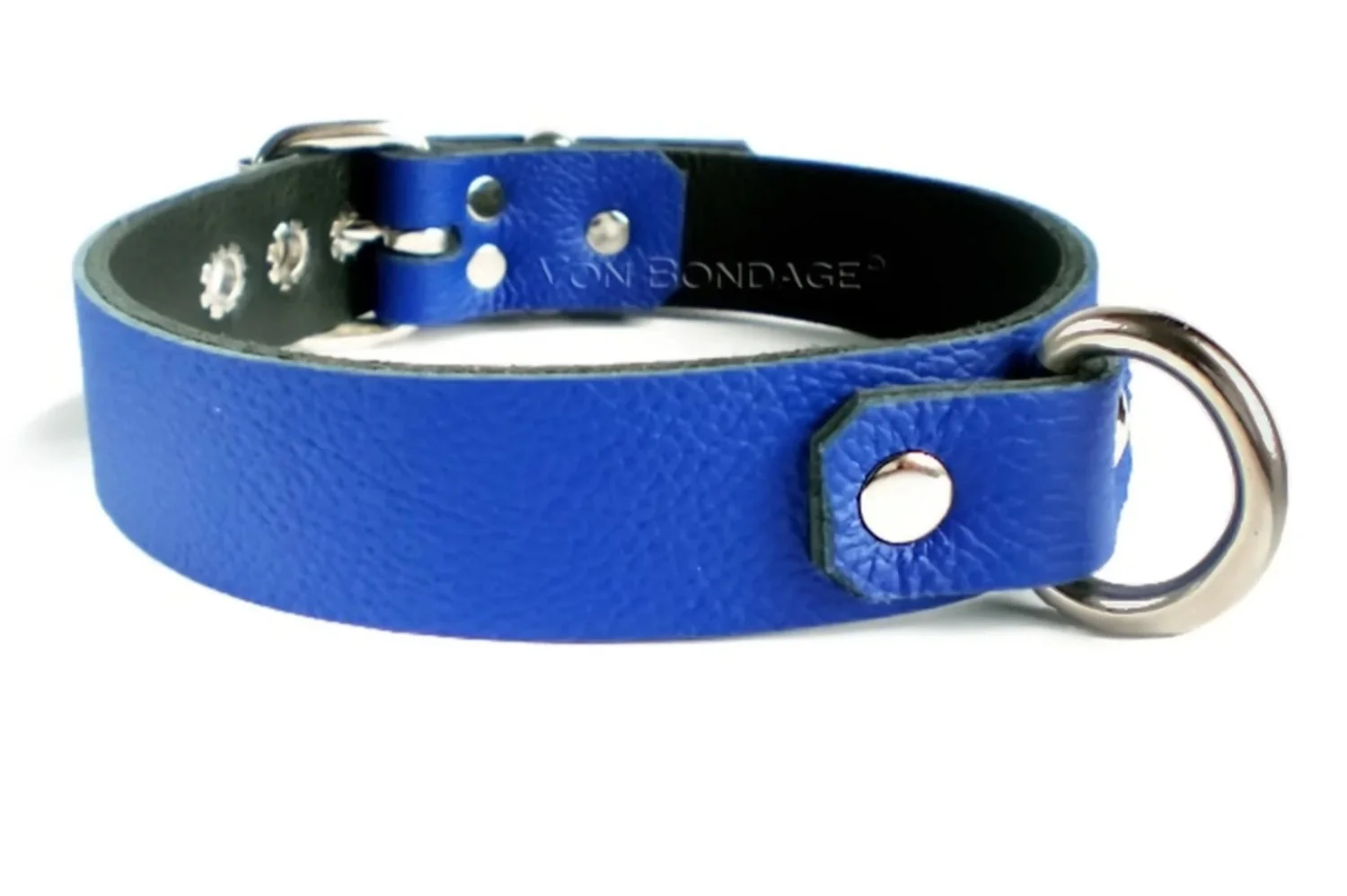 Blue Leather BDSM Collar with D-ring in front