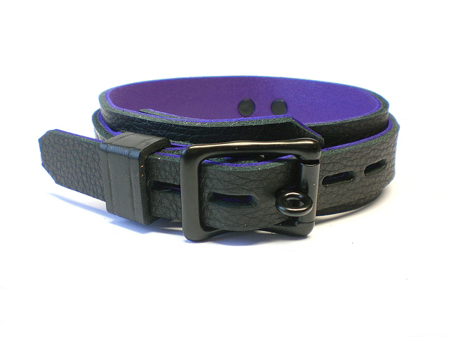 lockable buckle - leather keeper (black w/purple inlay