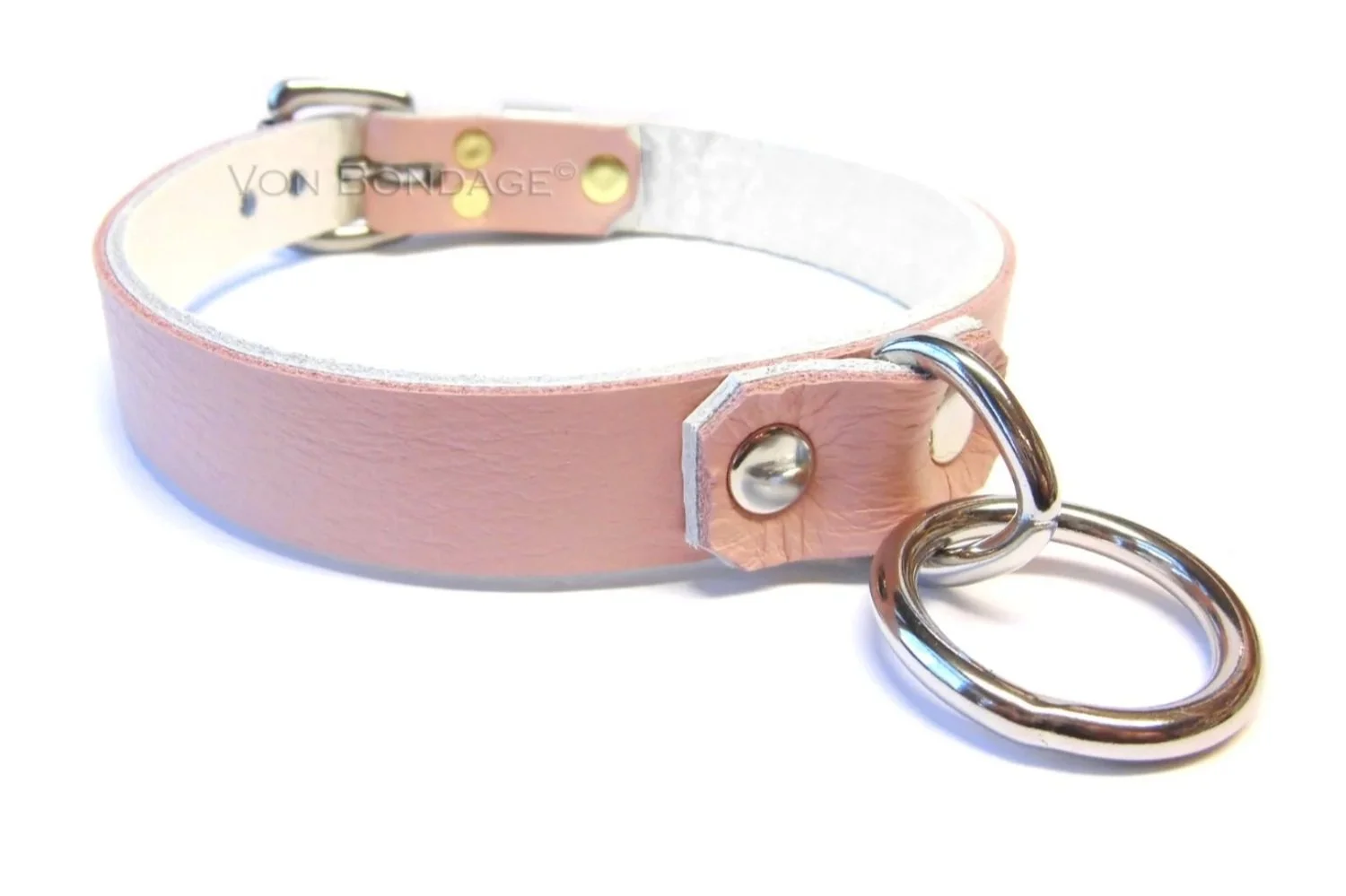 Pink and White Leather Collar Stainless Steel Bondage Ring