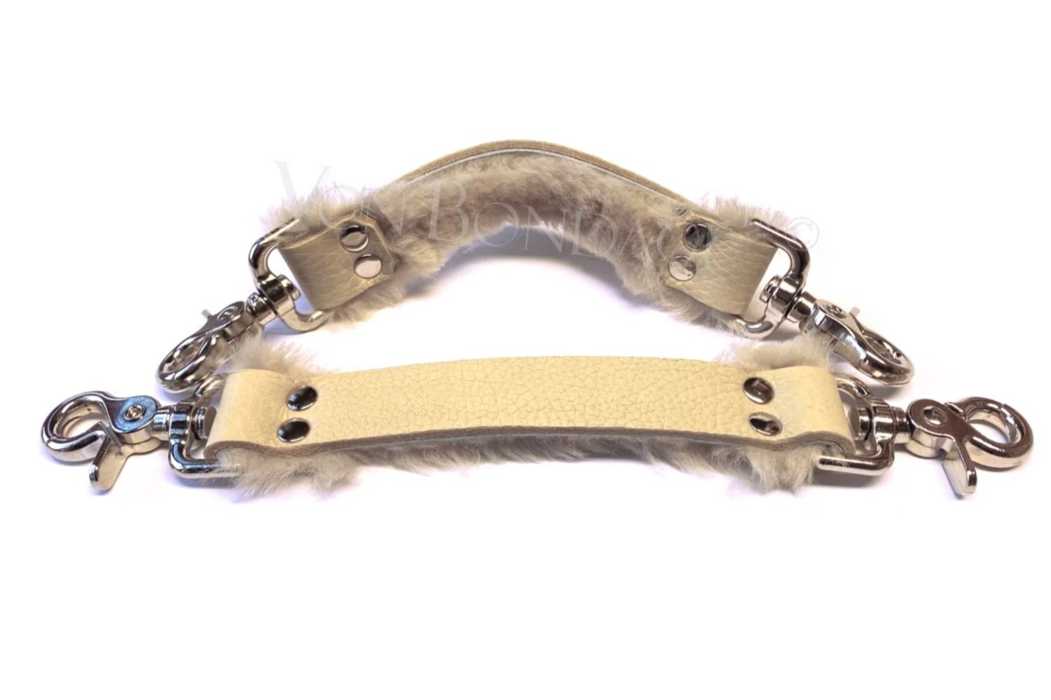 Cream Leather Bondage Straps lined in Cream Sheepskin Fur