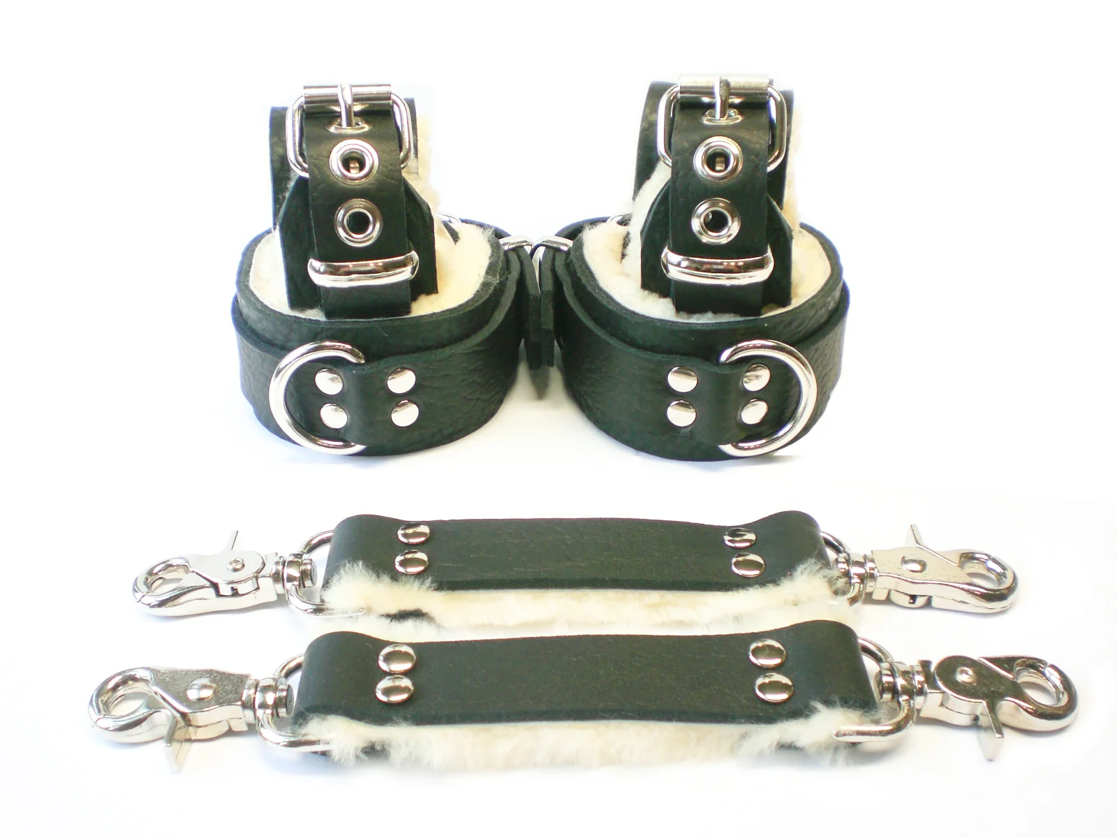 Leather BDSM Sheepskin Restraints Set & Bondage Straps - 1" Dee Rings
