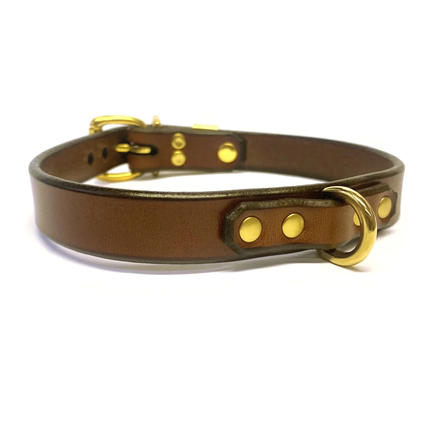 Brown leather BDSM Collar with a small brass dee ring in front