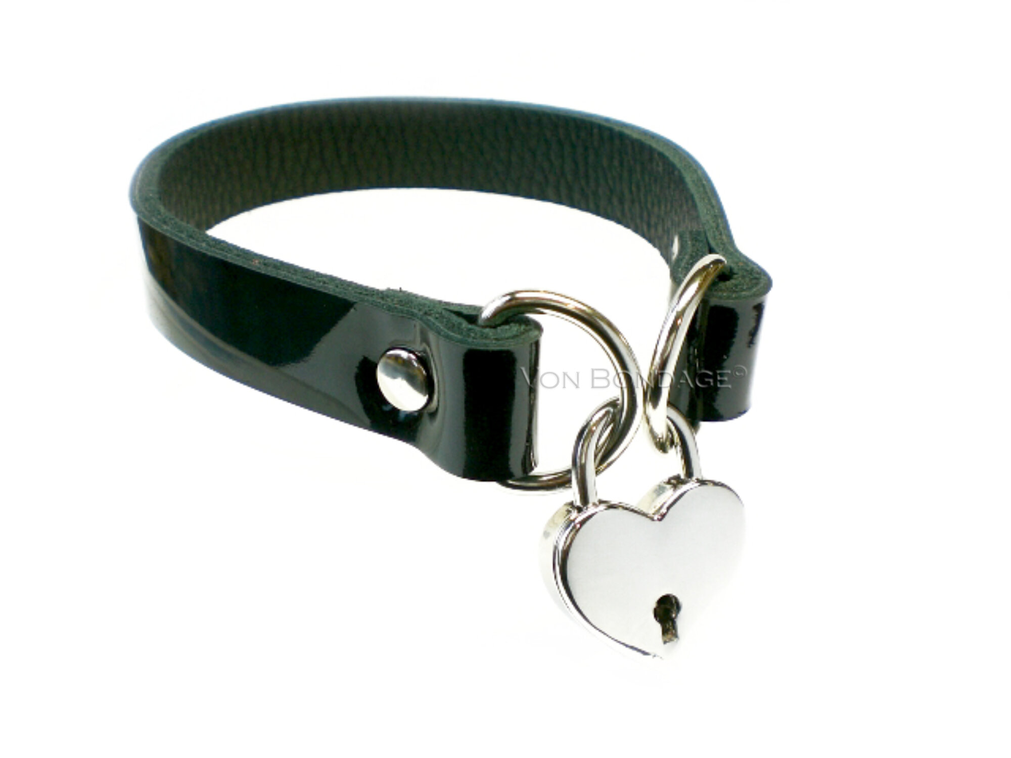 Lockable Black Patent Leather BDSM slave Collar - Lg Heart Padlock ...