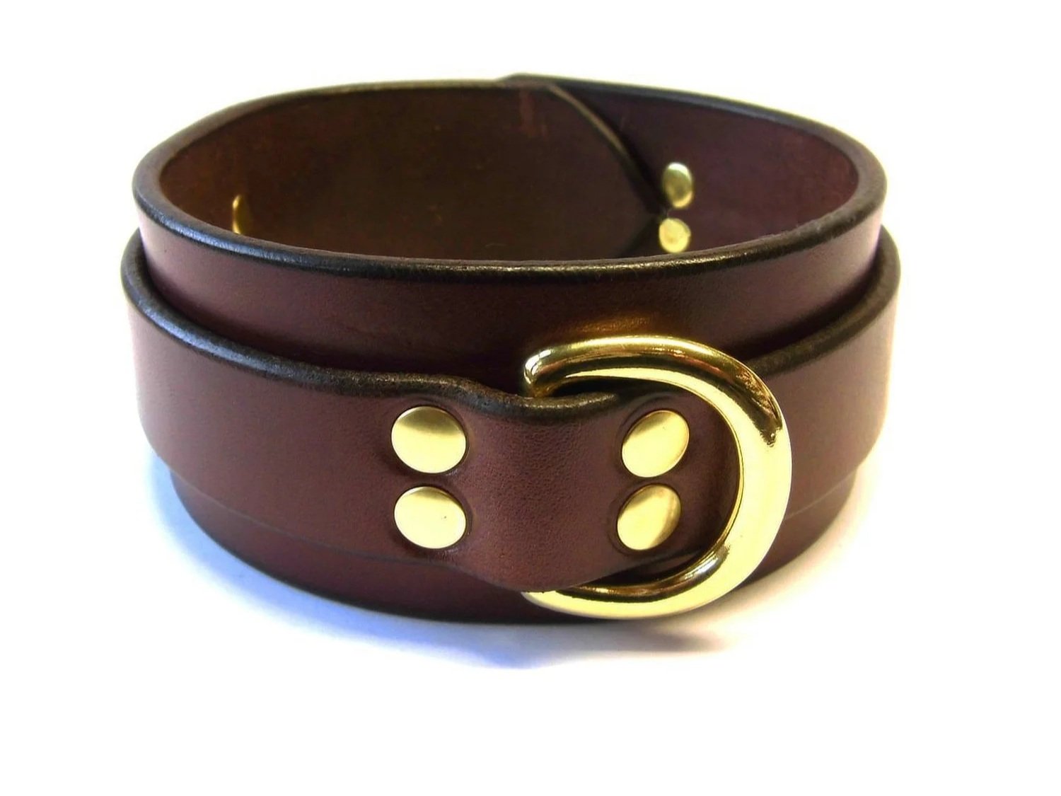 Brown Leather BDSM Collar with Brass D-ring