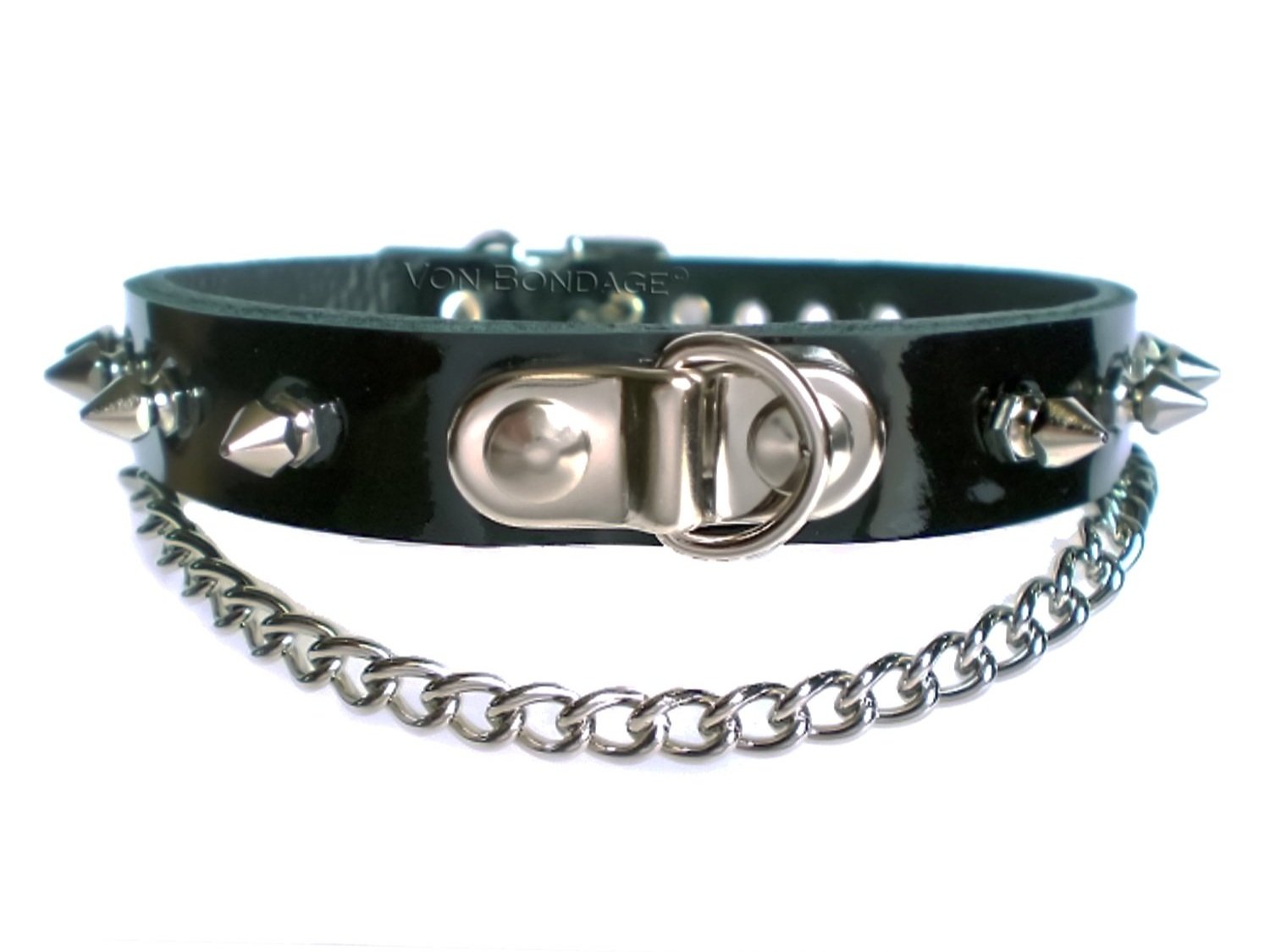 Lockable Patent Collar w/Chain, Spikes and D-Ring