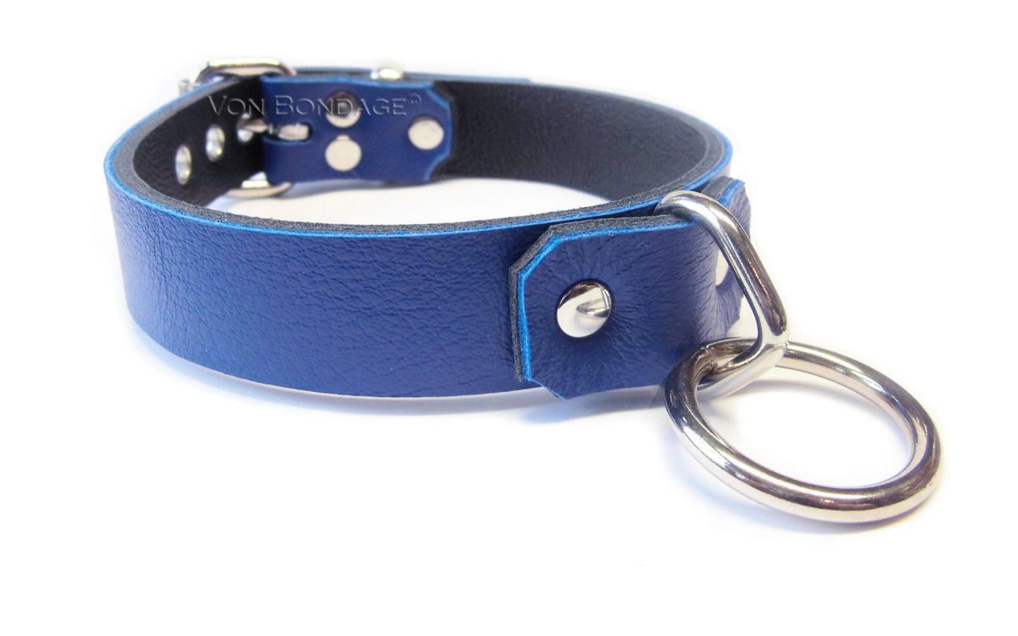 Blue Lockable BDSM Collar with 1-1/8 Bondage Ring — Von Bondage