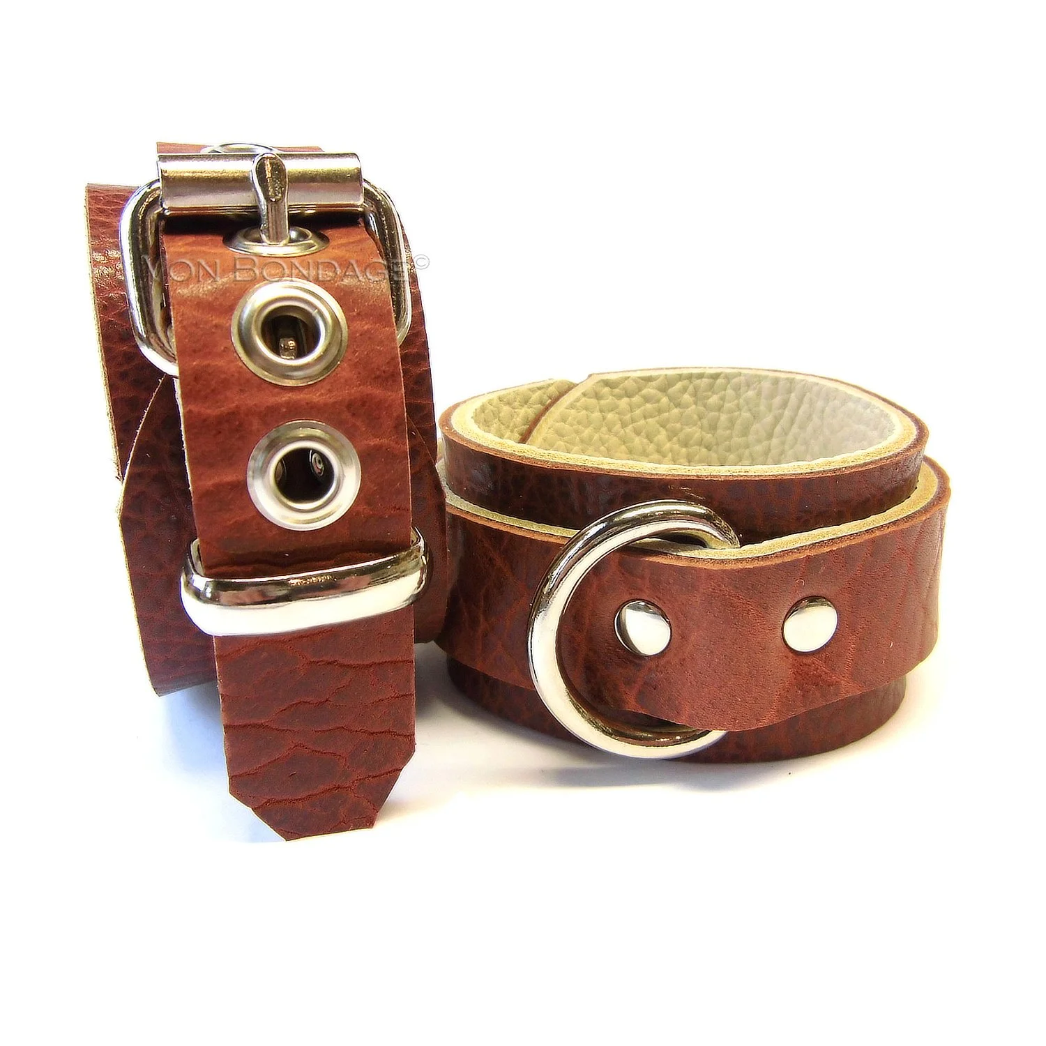 Pair of Brown Bison Leather Restraints