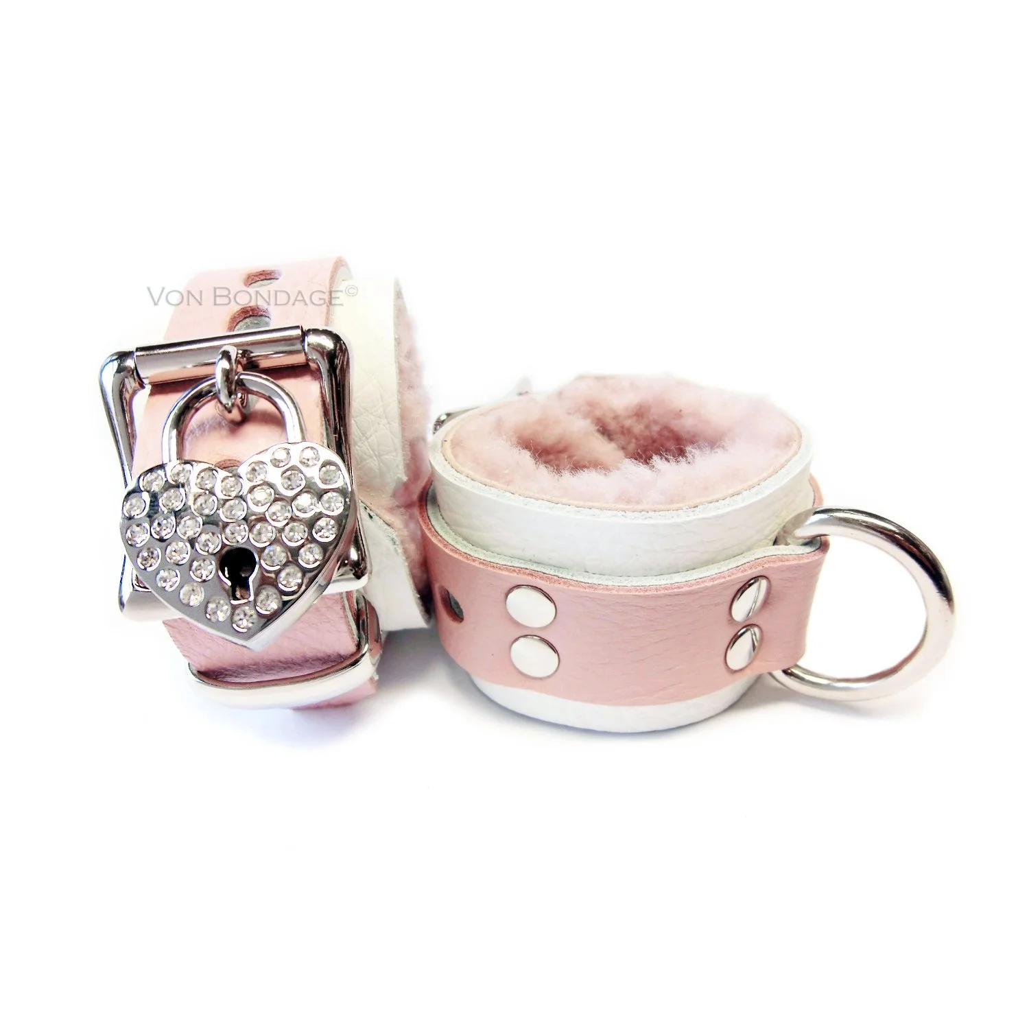 Leather Restraints Pink Furry Sheepskin lining, Pair