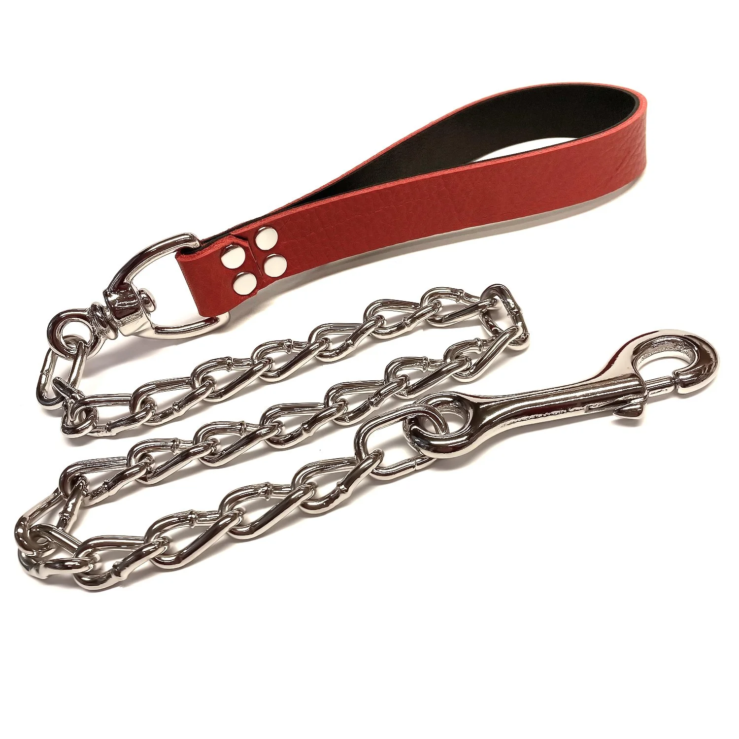 Red Leather Femdom Leash with Heavy Chain