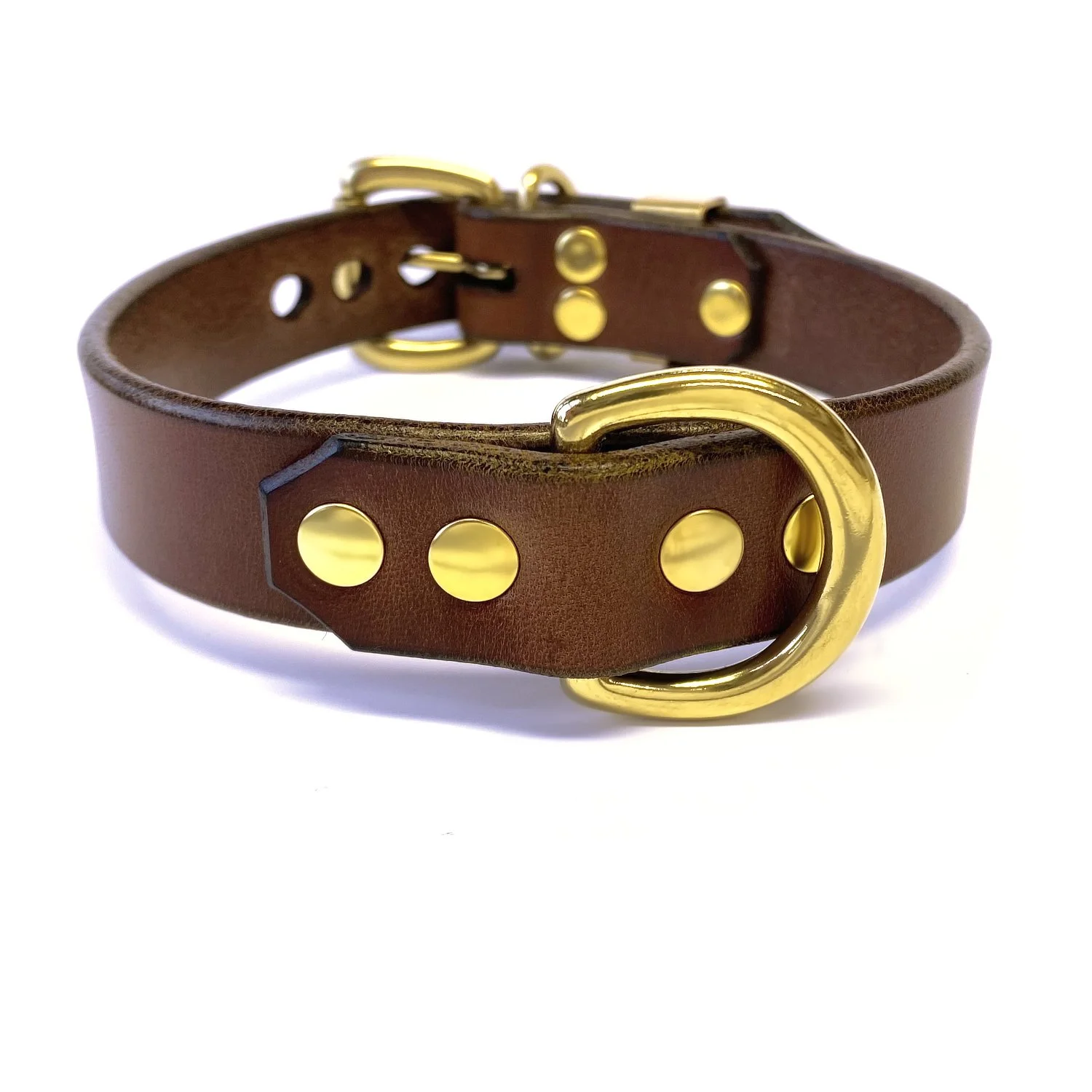  Brown Leather Lockable BDSM Collar with Brass 1" D-ring
