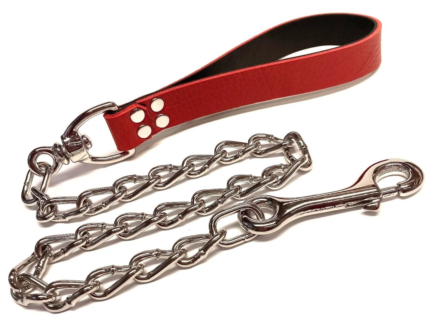 Red Leather Femdom Leash with Heavy Chain