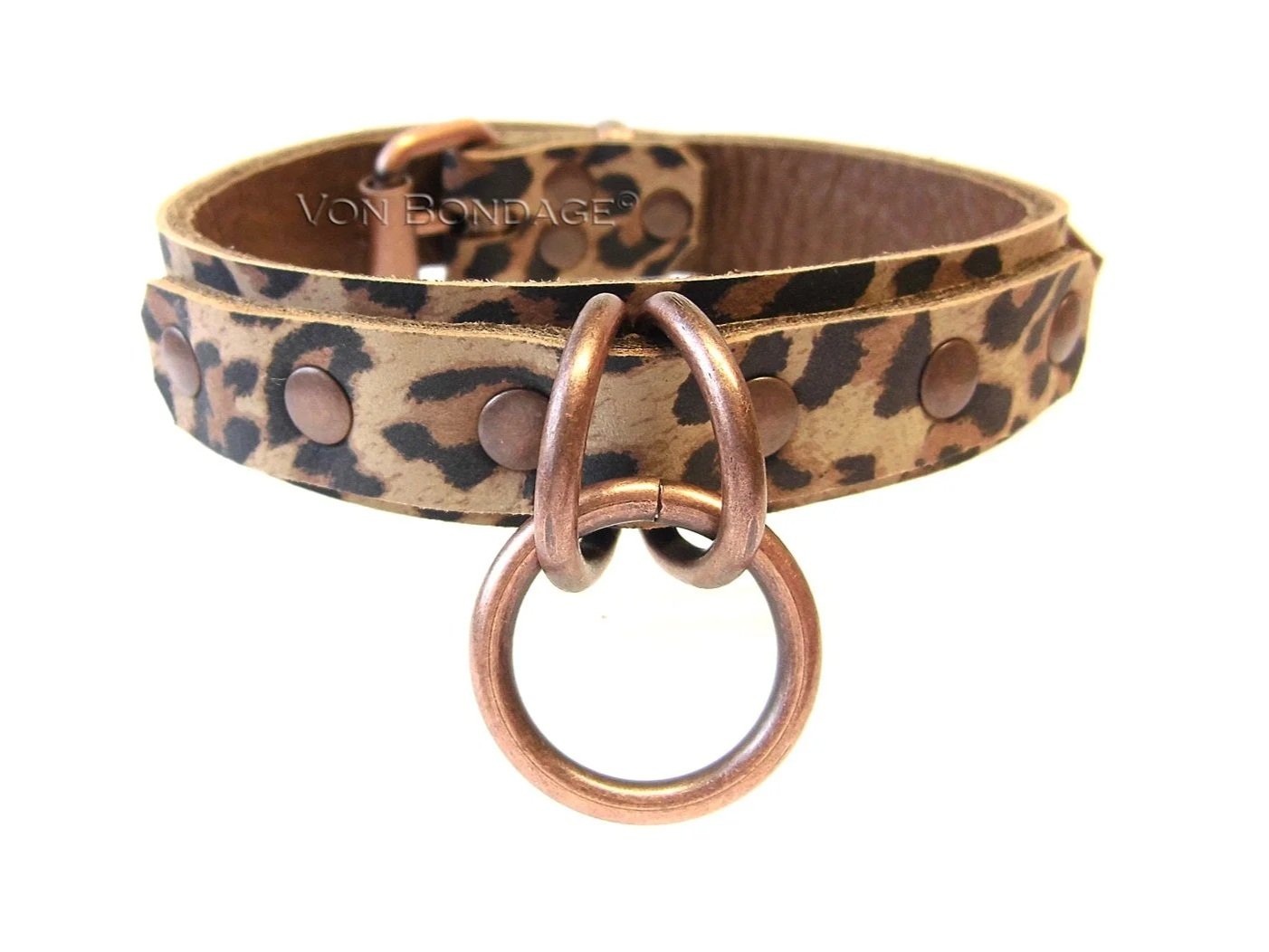 Leopard & Copper BDSM Collar with Dbl Dee & O-ring