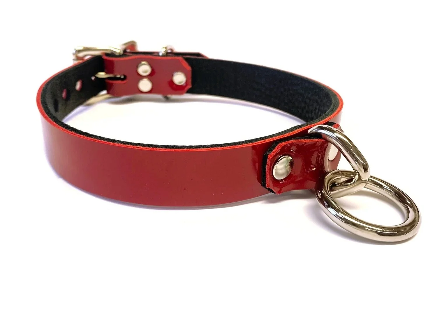 Red Patent Leather Choker with Bondage Ring
