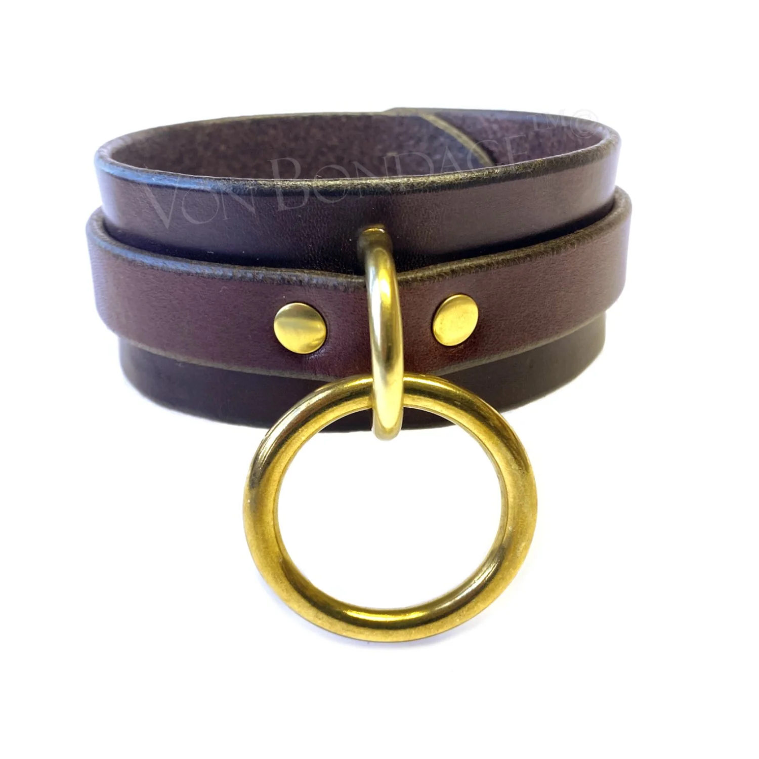Brown Leather Bondage Collar with Large Brass D&O ring