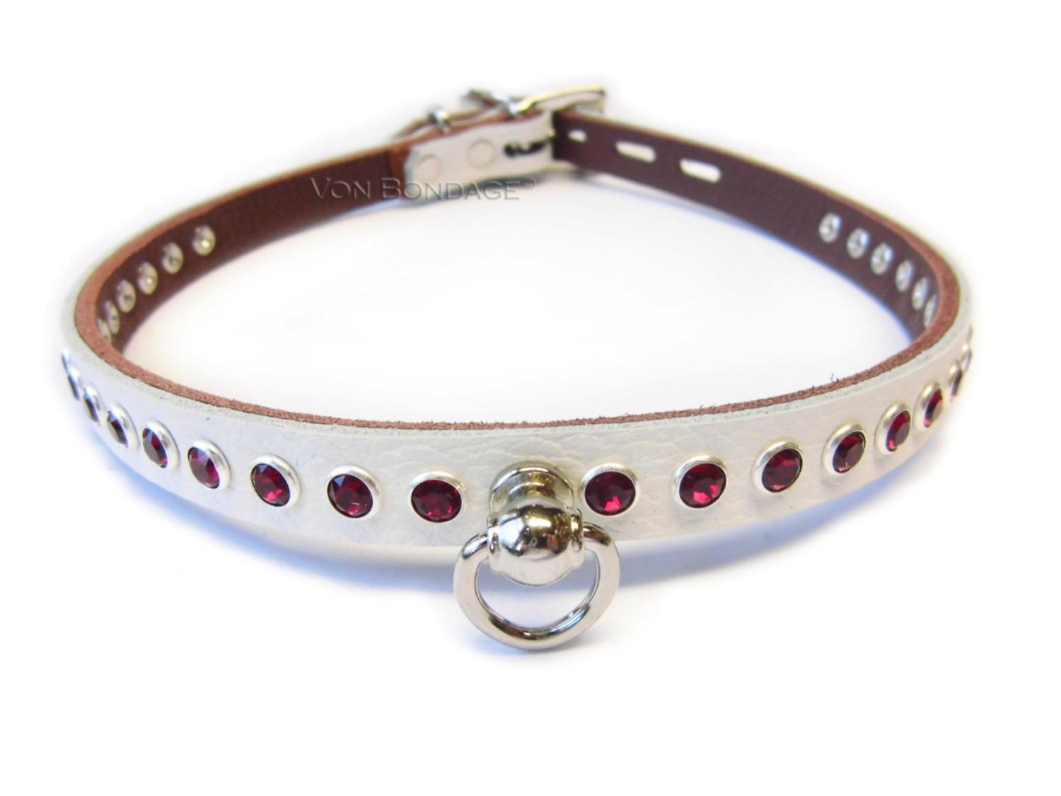 .5+White+Leather+Day+Collar+with+Ball+Stud+Ring+and+Red+Swarovski+Crystals.jpg