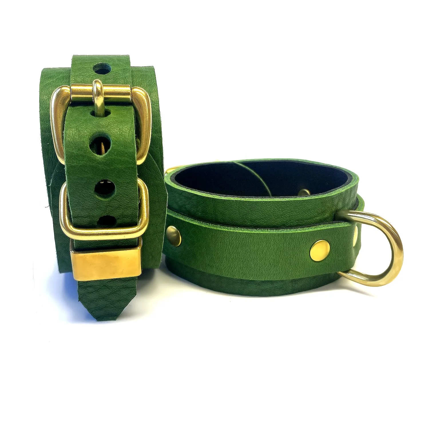 Pair of Green Restraints with Brass Dee Rings