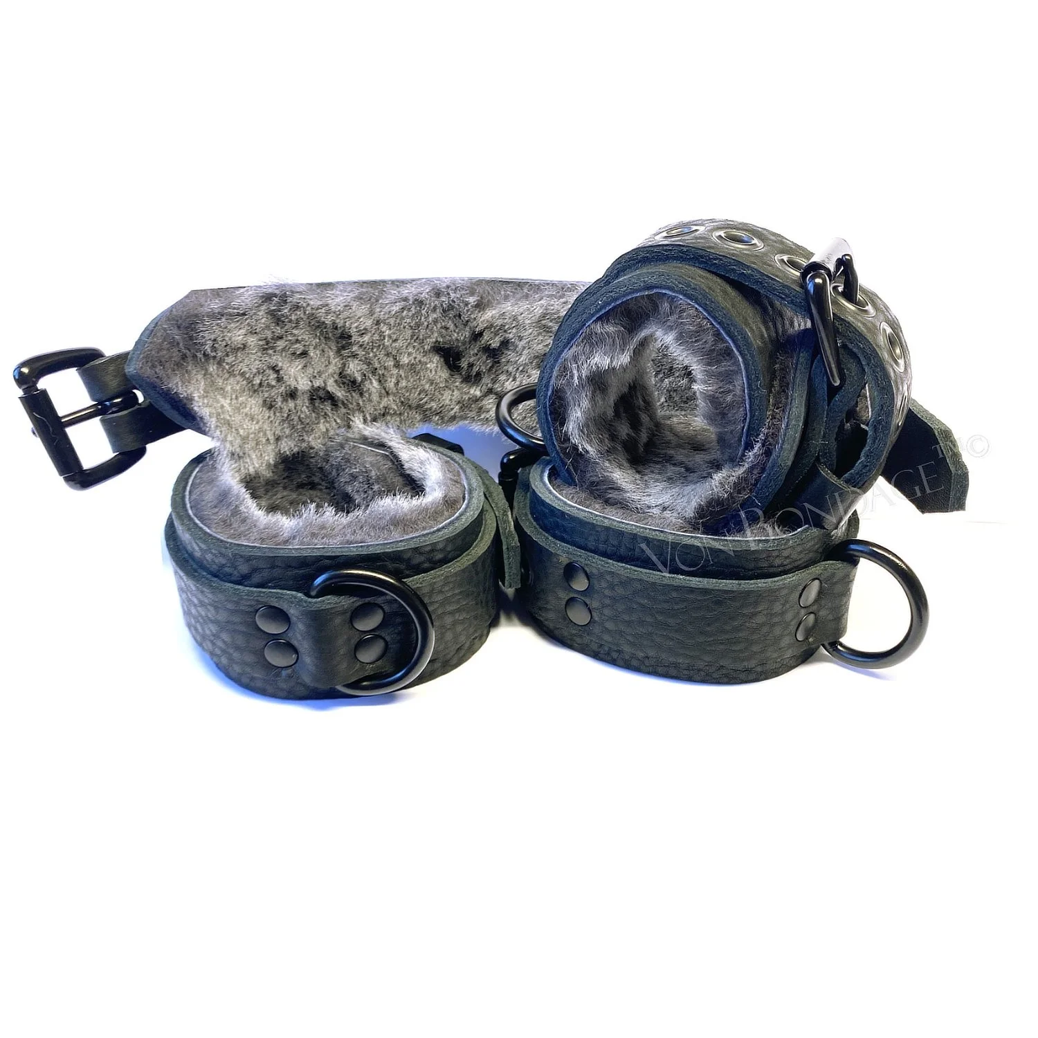 Gray Sheepskin Restraints Set in Black Hardware