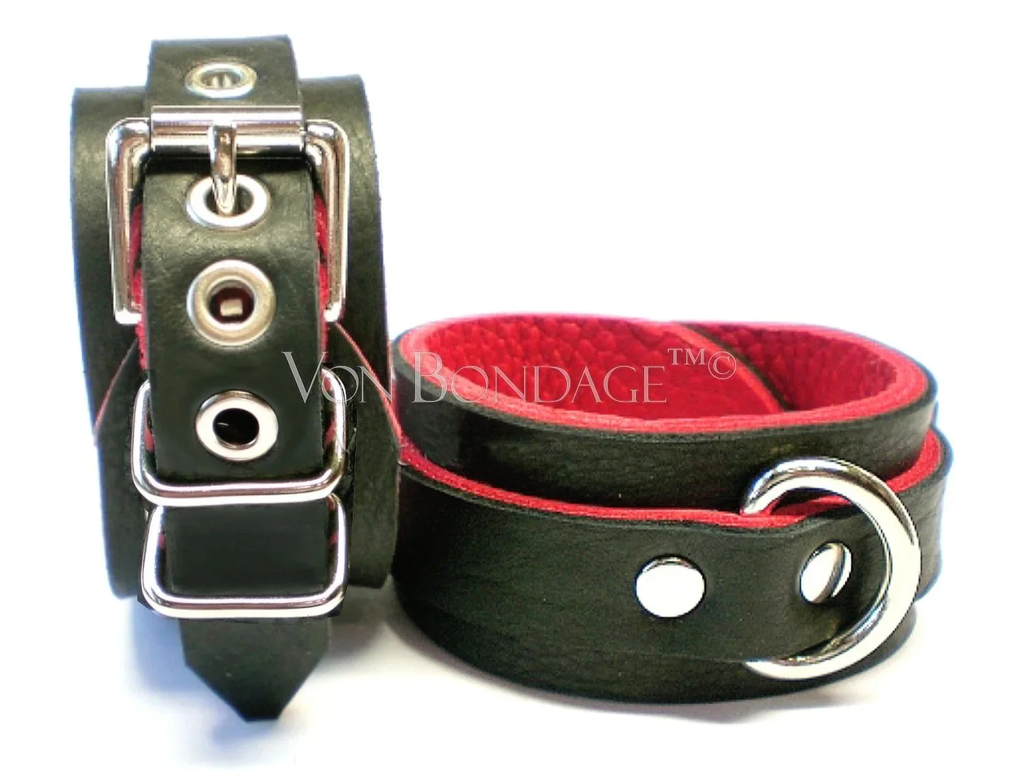 Bison Leather BDSM Restraints lined in Red Bullhide