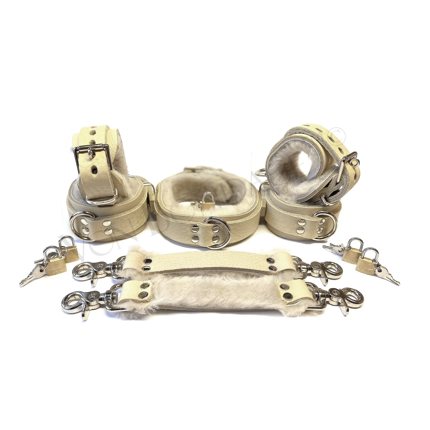 Fur-lined Collar & Restraints Bondage Set | Cream Sheepskin