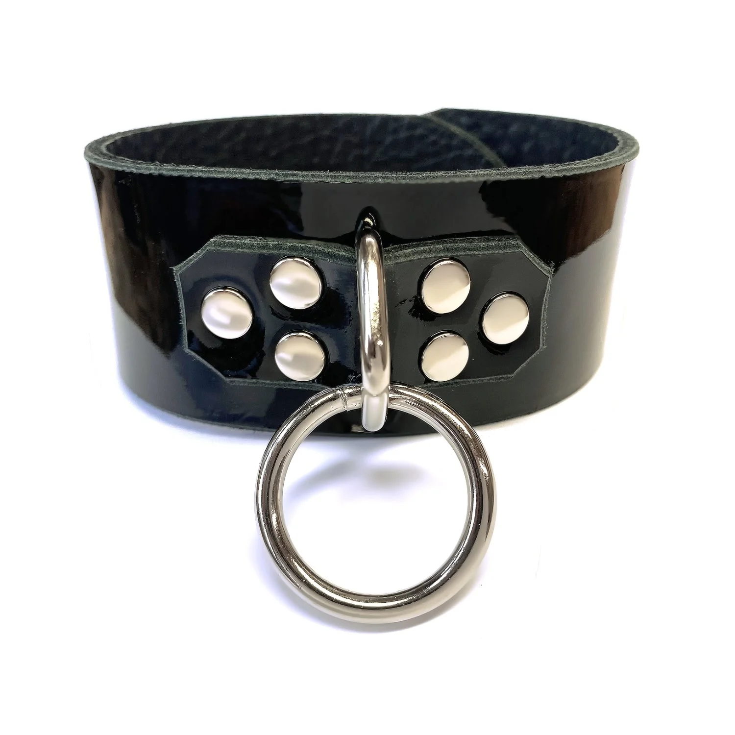 Black Patent Bondage collar with strong bondage ring