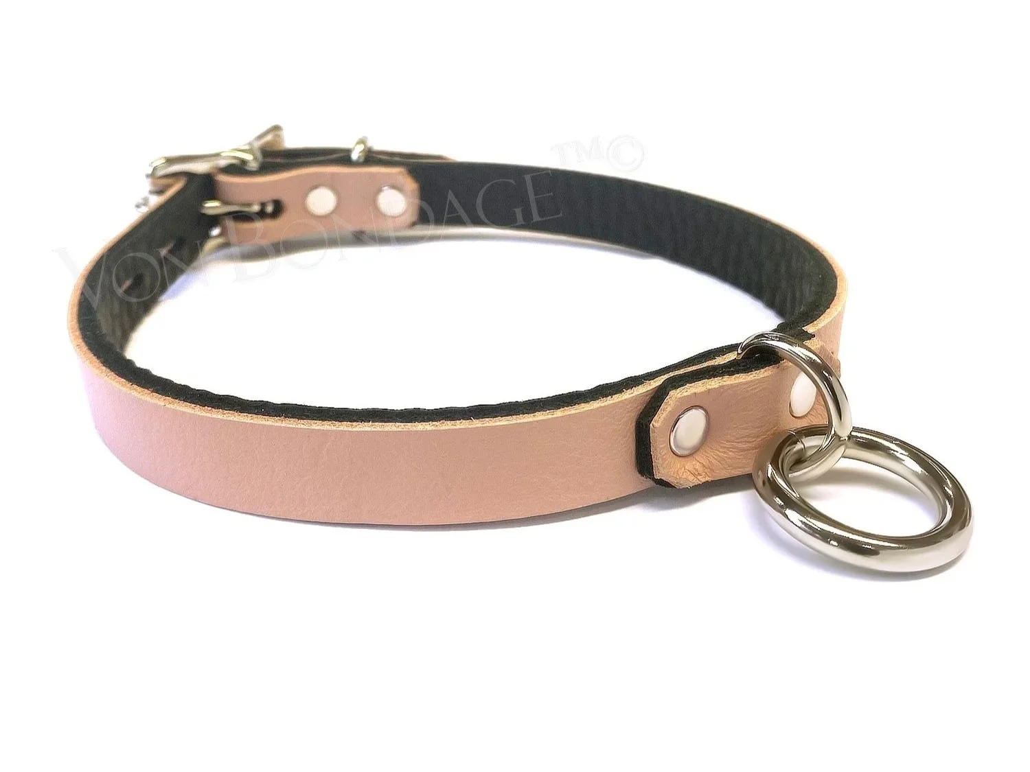 Discreet BDSM Day Collar with Small Ring in pink leather