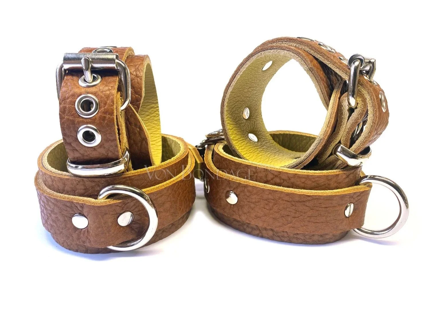 Brown & Buttercream Leather BDSM Restraints Set