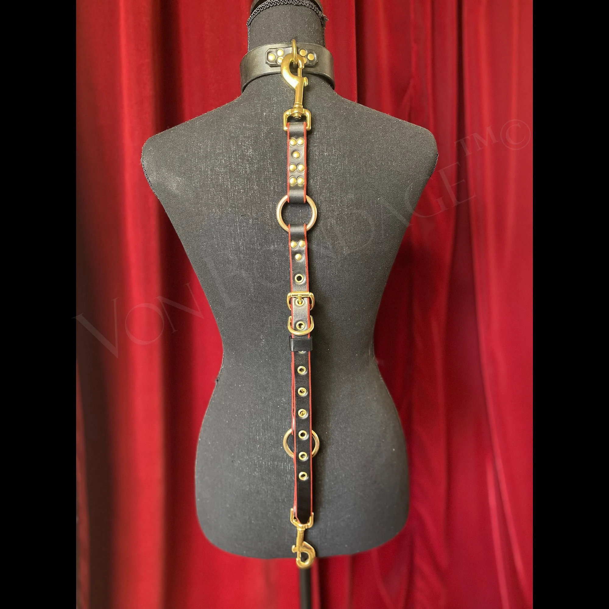 .75 Adjustable Red Edge Leather Bondage Strap in Brass