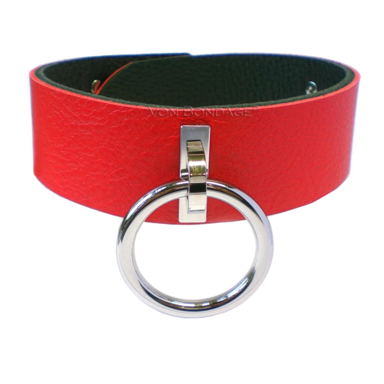 1.5 Red Leather BDSM slave Collar with Plated Large Ring.jpg