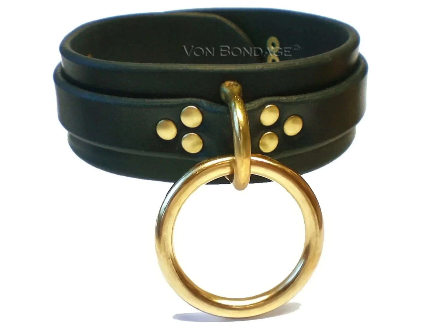 black Leather BDSM Collar with Brass O-Ring