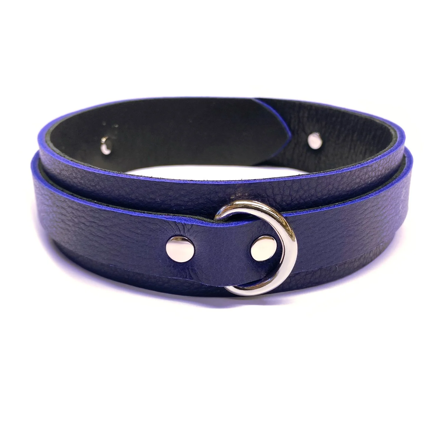 Indigo Leather BDSM Collar with D-ring in front
