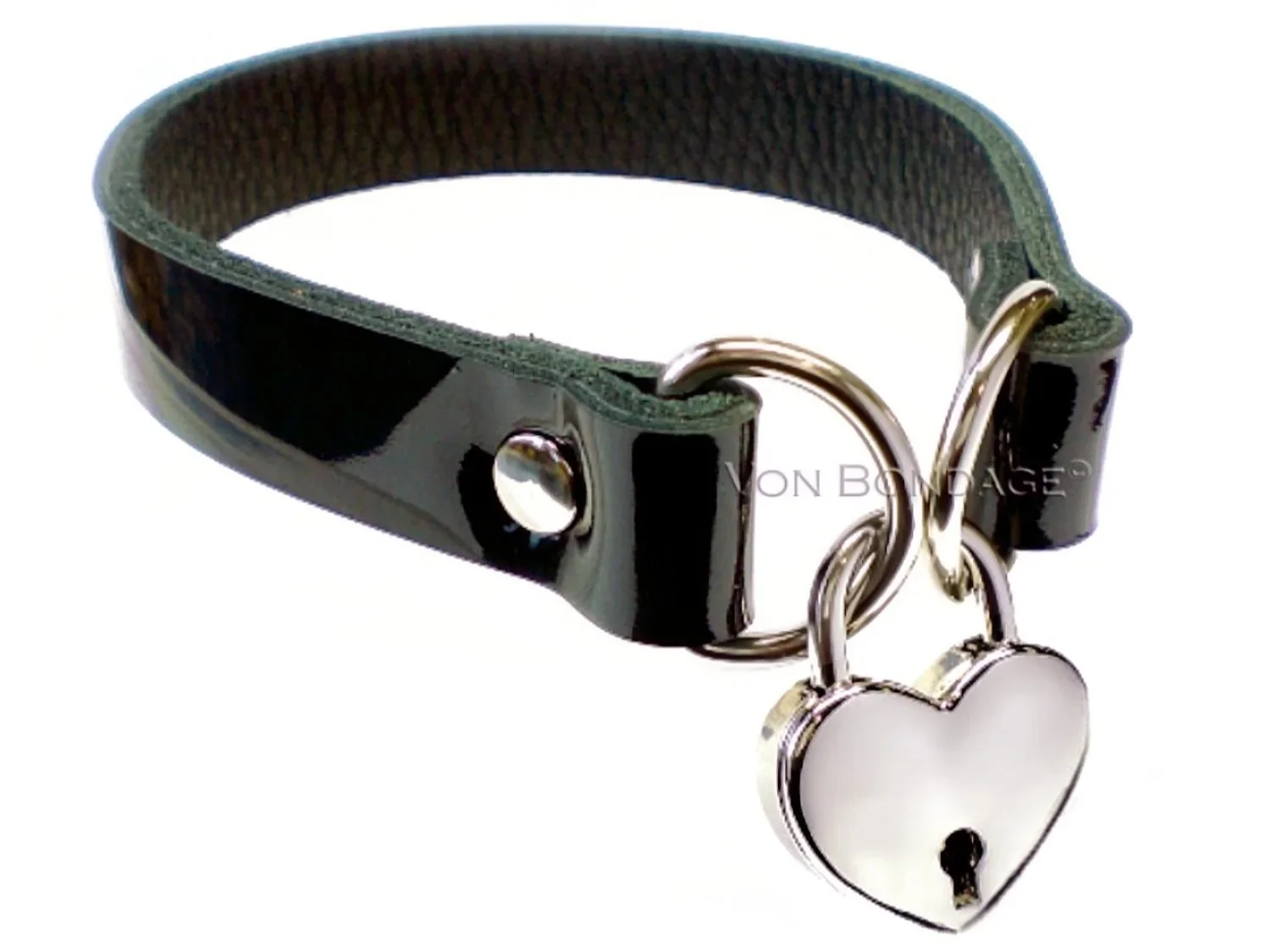 Black Patent Leather Choker with Large Heart Padlock