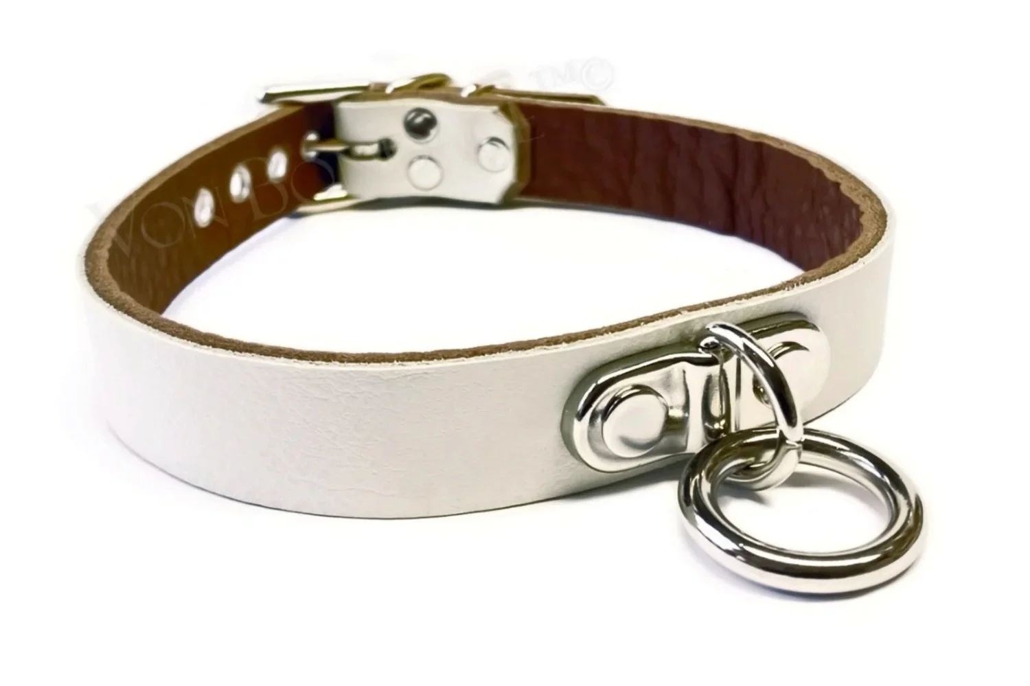 Ivory Leather BDSM Collar with Plated Ring