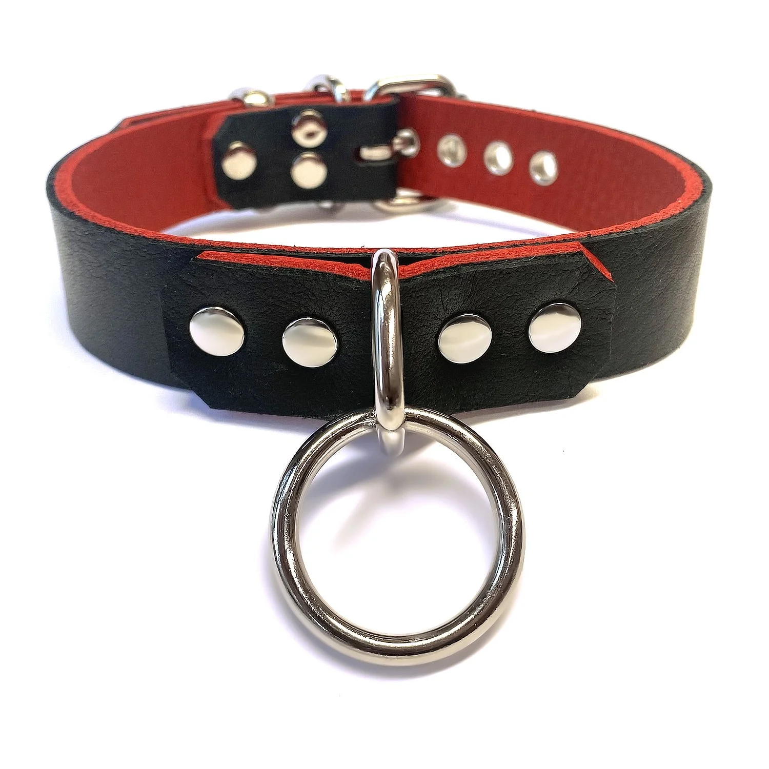 Bison Leather Lockable BDSM Collar with Medium Bondage Ring