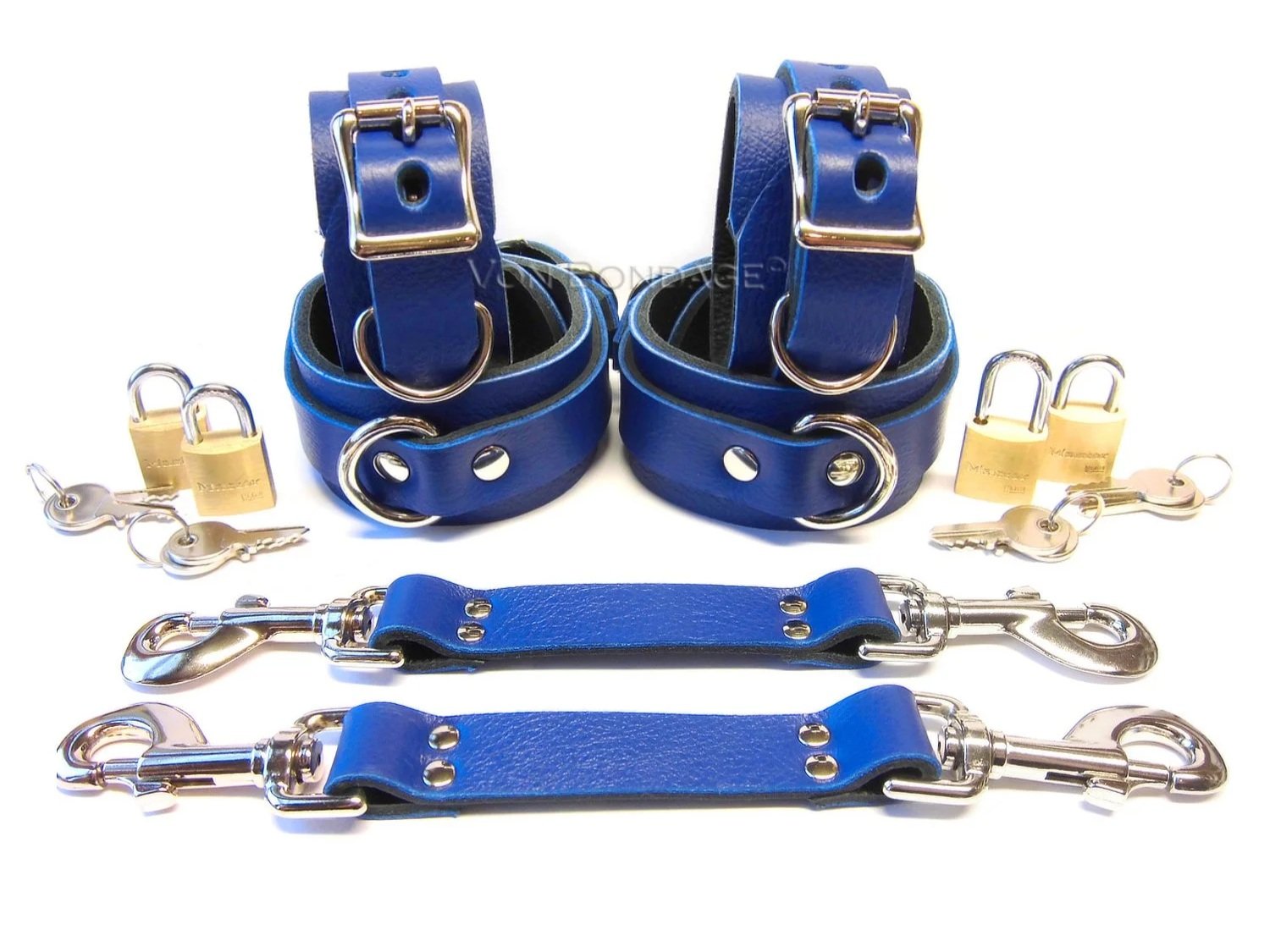 blue Leather Restraints Set with Hogtie Bondage Straps