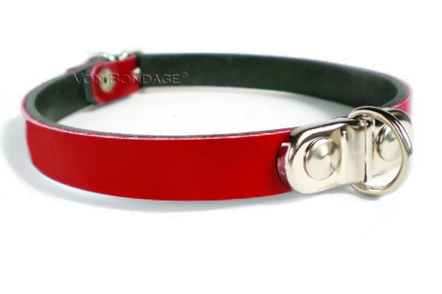 Red Patent Leather Day Collar with Small Plated D-ring