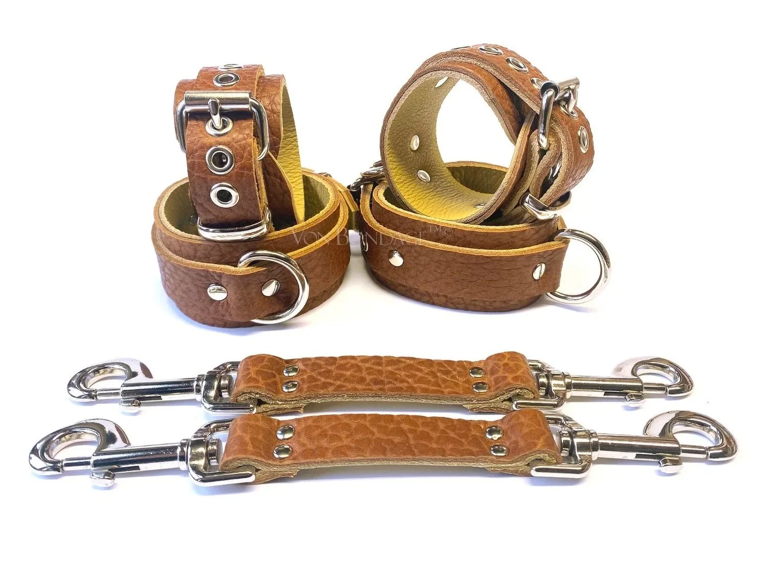 6 Piece Restraints Set with Hogtie Straps in Brown Bullhide Leather