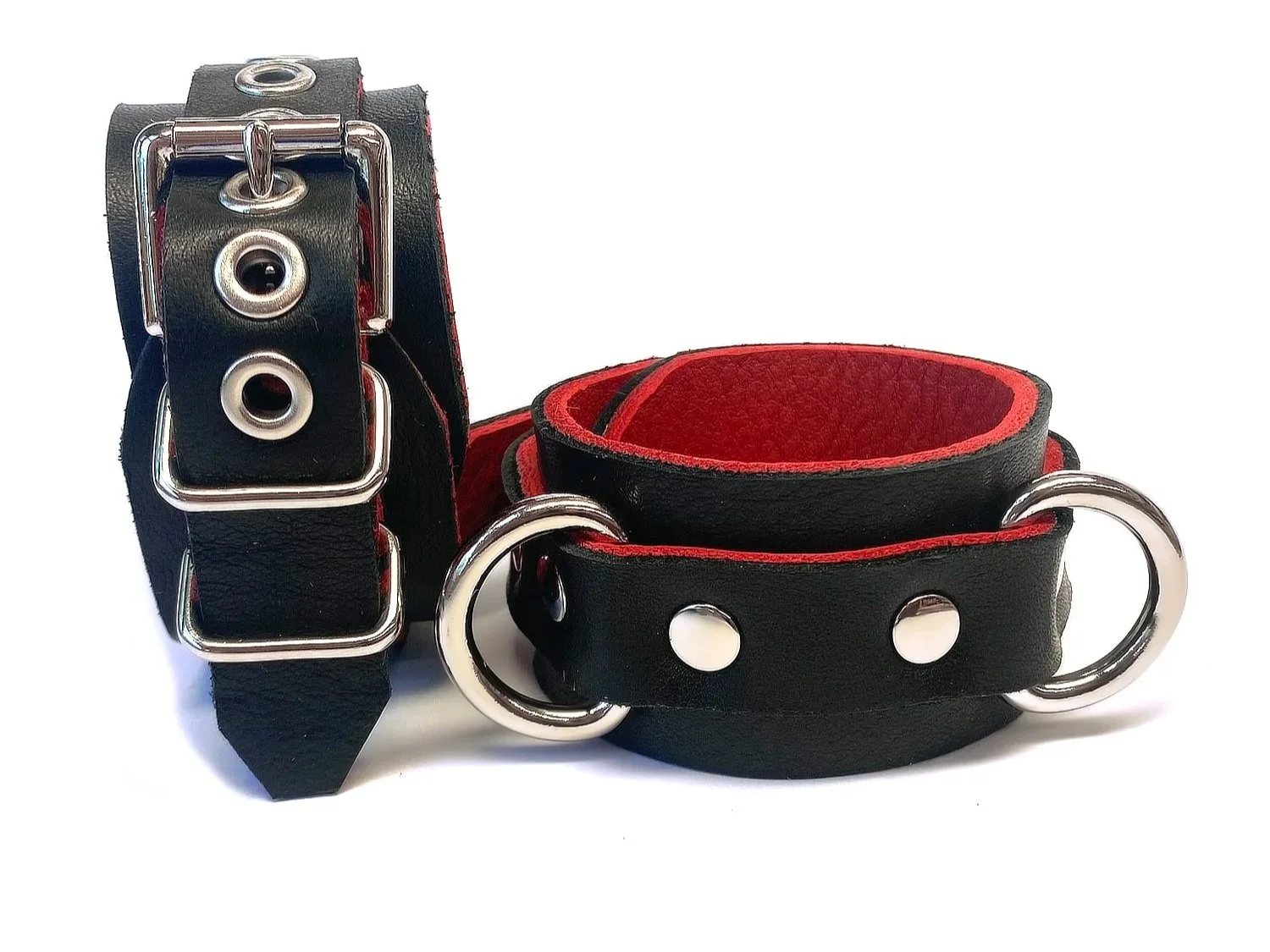 Black & Red Leather restraints with double d-rings