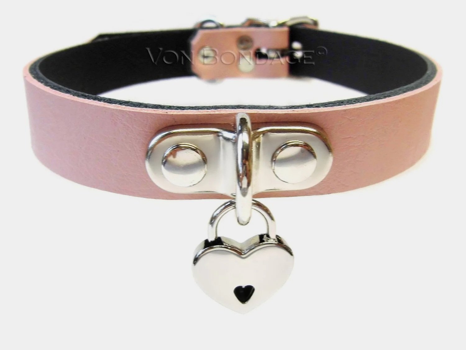 Pink Leather BDSM Collar with a small heart padlock on tiny d-ring
