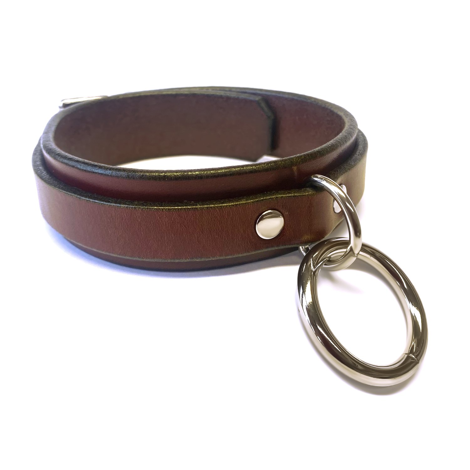 Brown Leather BDSM Collar with Large O-ring