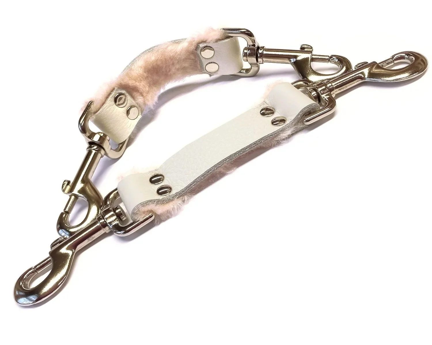 White Leather Bondage Straps lined in Pink Sheepskin Fur