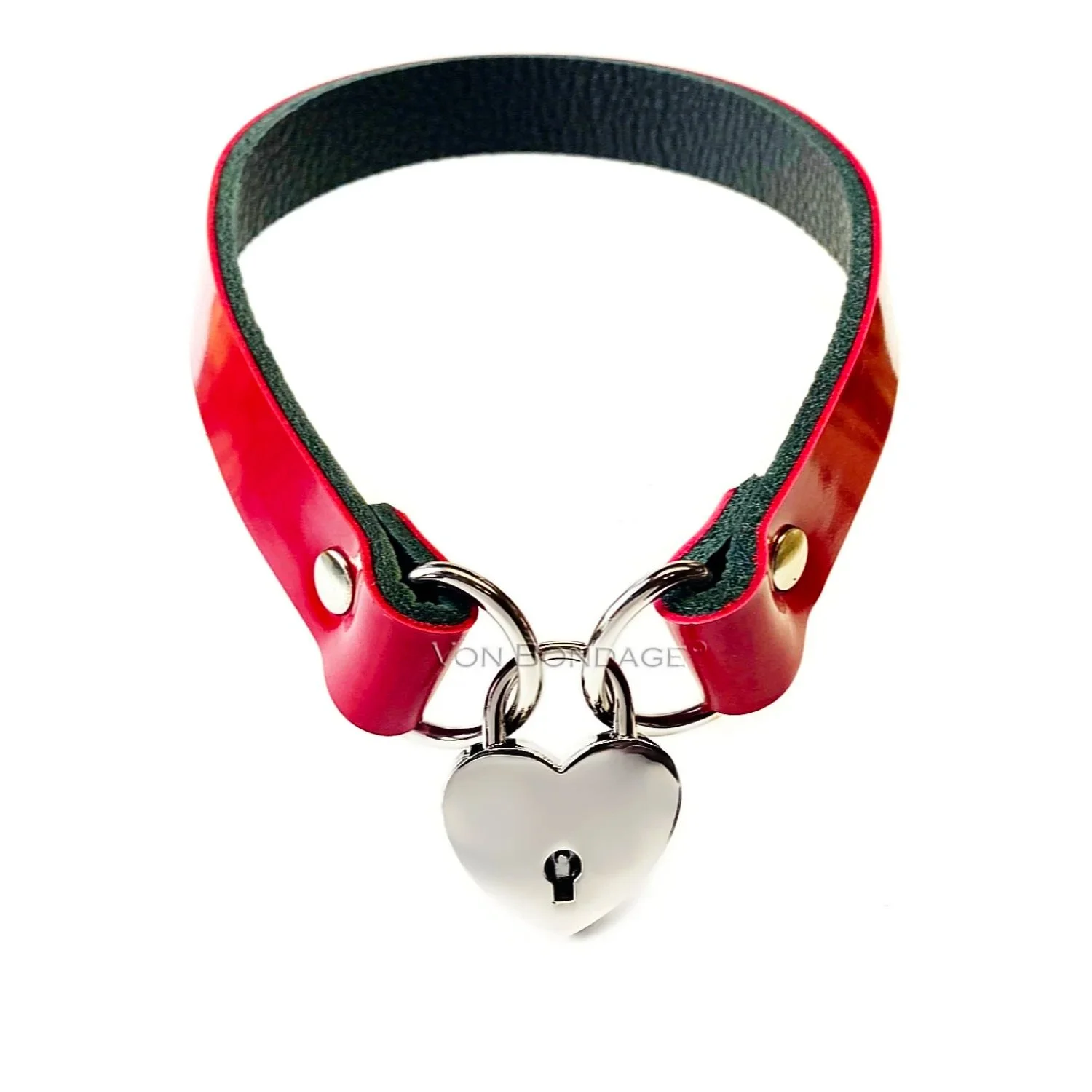 Red Patent Leather Choker with Large Heart Padlock