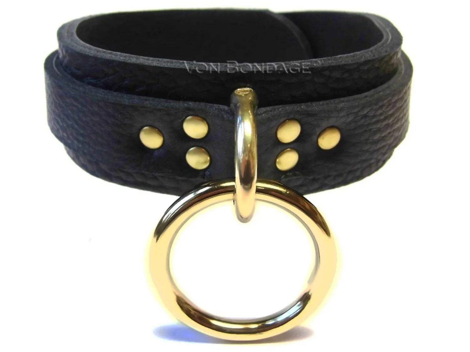 Black Bullhide bison Leather BDSM Collar with Brass O-Ring