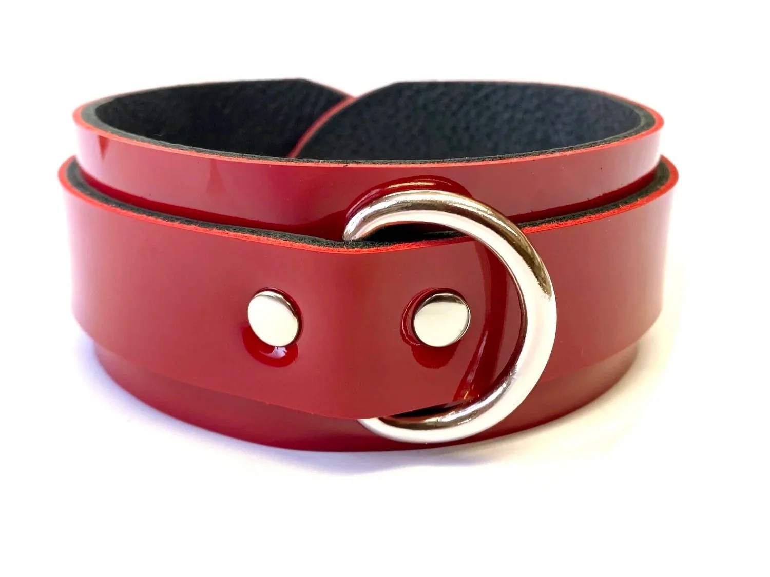 Red Patent Leather BDSM Collar with D-ring