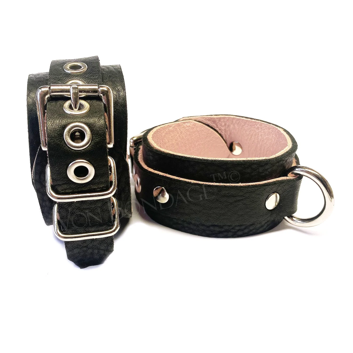 Leather restraints with pink leather lining